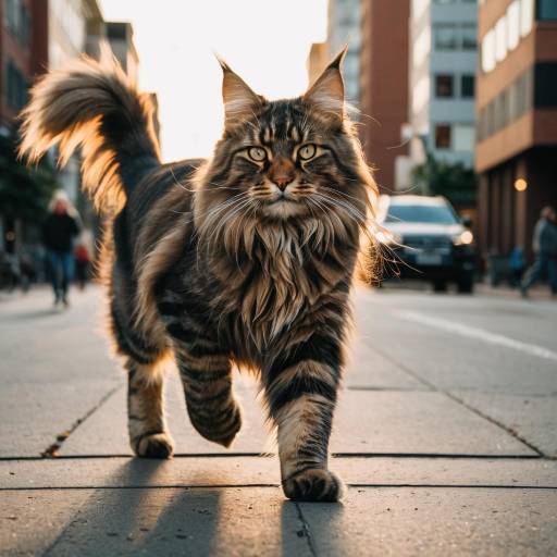 Maine Coon Cat Walking in Urban Street