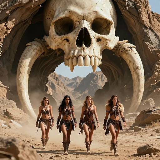 Female Barbarian Warriors Exiting Cave