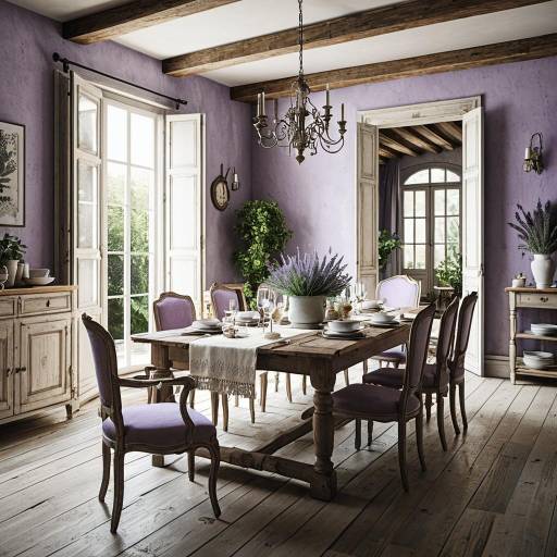 French Country Dining Room with Lavender Decor