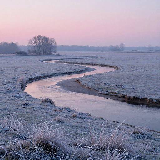 Impressionist Snowy Riverbend Dawn