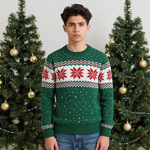 Young Man in Festive Christmas Sweater
