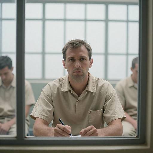 Man Behind Prison Window with Pen