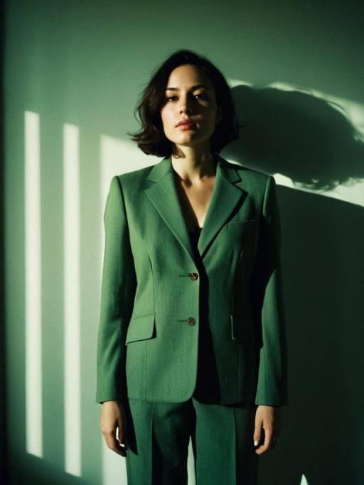 Woman in Sage Green Suit Dramatic Portrait