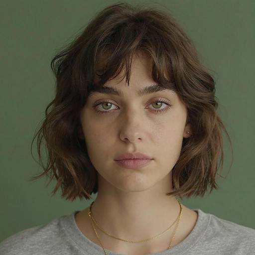 Portrait of young woman with curtain bangs