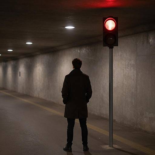 Mysterious Figure in Dark Subterranean Passage