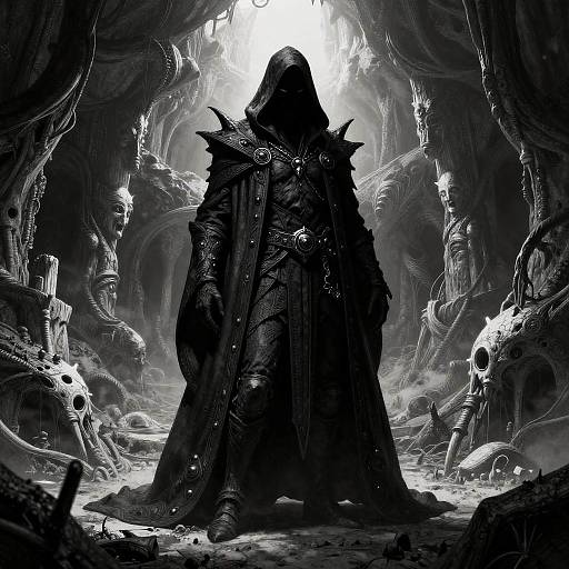 Shadowy Rogue in Eerie Catacombs