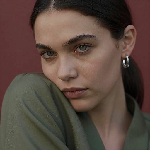 Introspective Woman in Olive Green