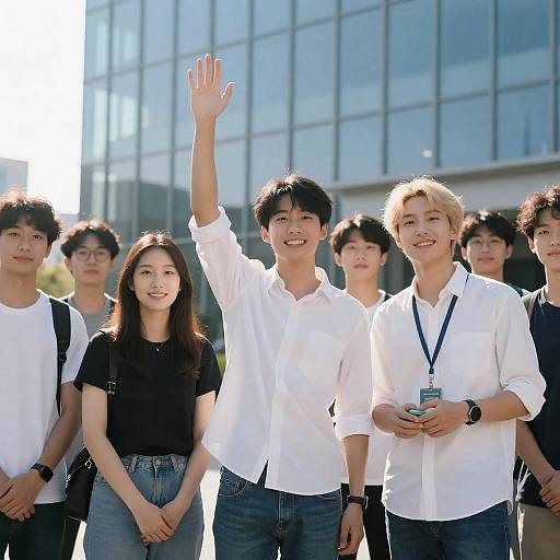Group Portrait in Front of Modern Building