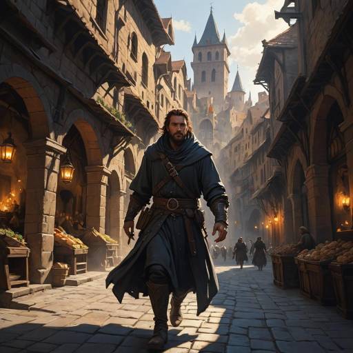 Merchant's Escape from Medieval Marketplace