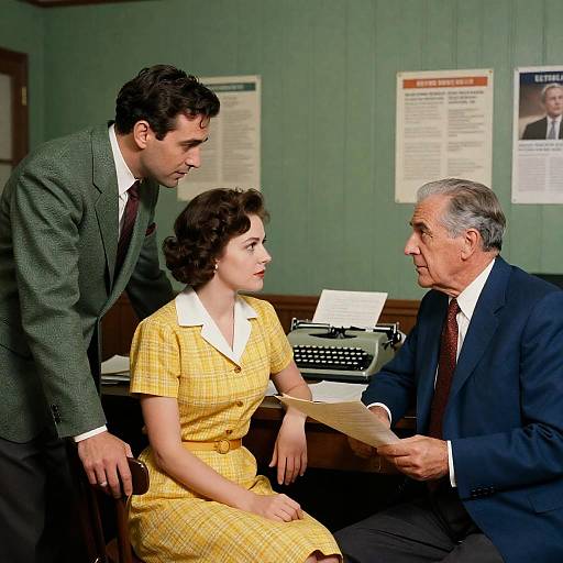 Vintage Office Scene with Three People