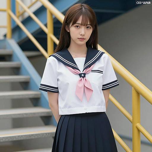 Asian Schoolgirl in Industrial Setting