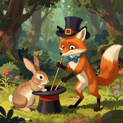 Whimsical Fox Magician in Forest