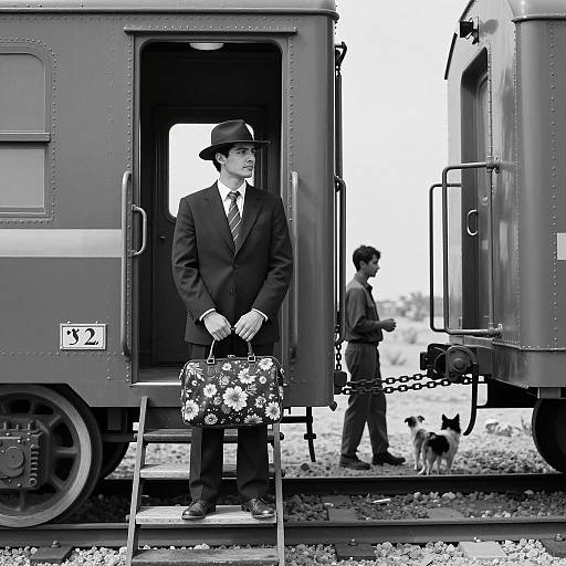 Vintage Train Car Portrait in Black-and-White