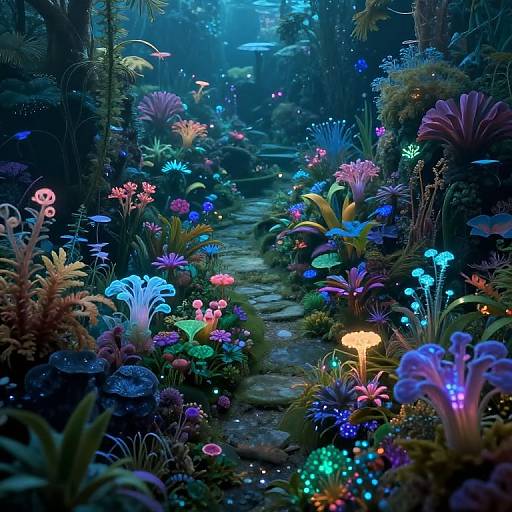 Surreal Bioluminescent Garden Underwater