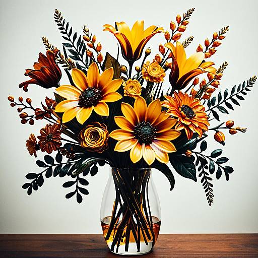 Amber Flower Bouquet in Glass Vase