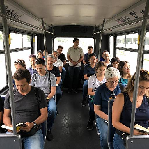 Passengers Reading Inside City Bus