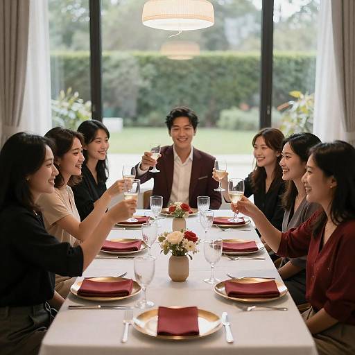 Elegant Group Toast at Dinner Table