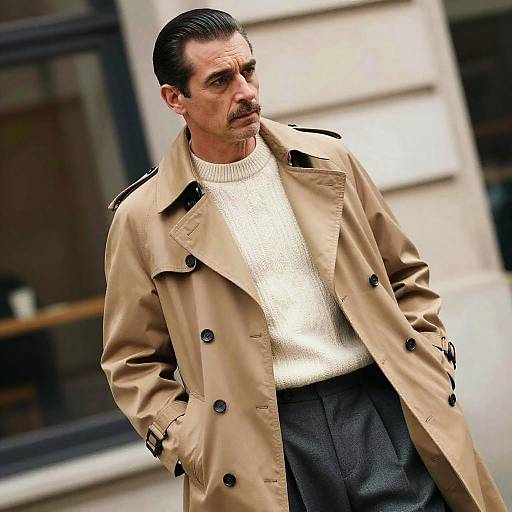 Rugged Old-Money Man in Camel Trench