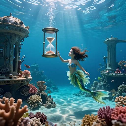 Mystical Mermaid and Glowing Hourglass