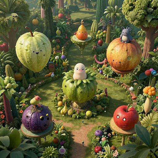 Surreal Dreamscape with Floating Fruits