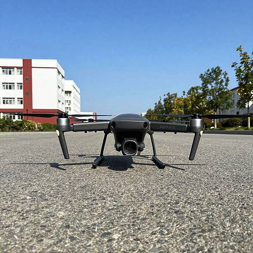 Black Quadcopter Drone on Asphalt Road
