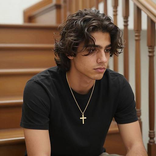 Contemplative Young Man Indoors Portrait