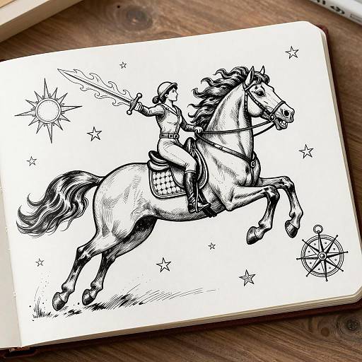 Epic Ink Illustration of Fiery Horse