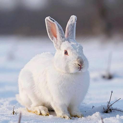 Peaceful White Rabbit in Snowy Meadow