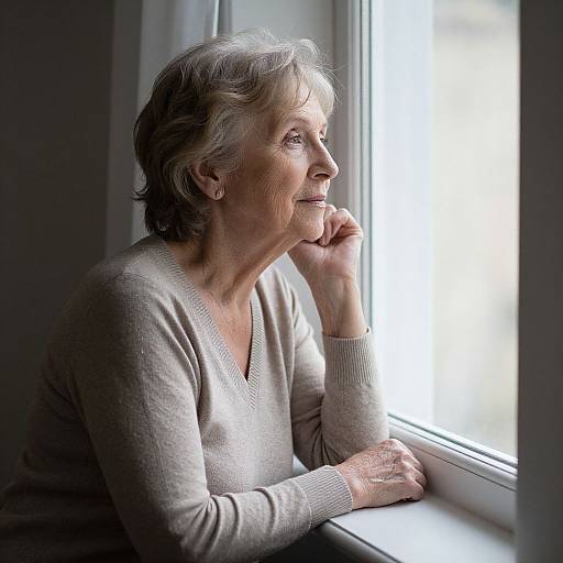 Serene Senior Woman Gazing Window