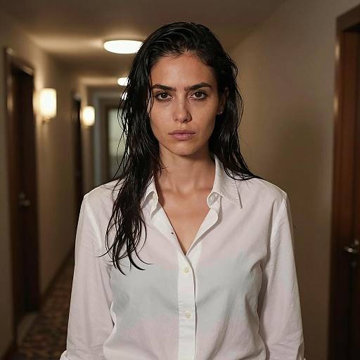 Moody Portrait in Dimly Lit Hallway