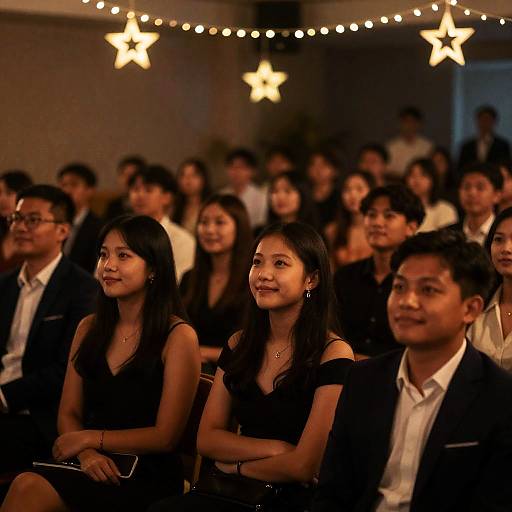 Festive Gathering in Dimly Lit Room