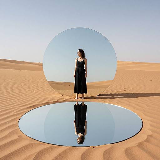 Woman and Surreal Desert Mirror
