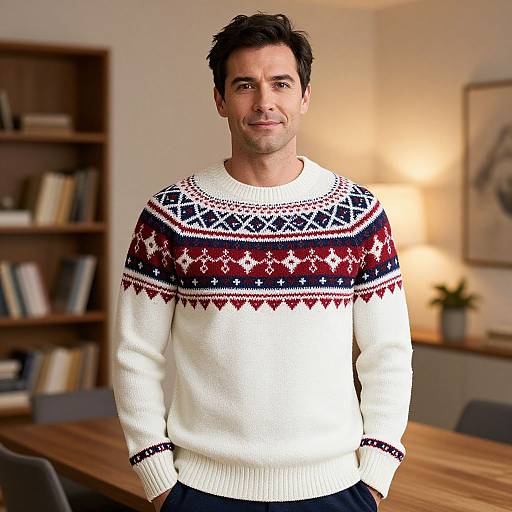 Man in Vintage Sweater in Cozy Room