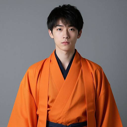 Realistic Asian Male in Orange Kimono