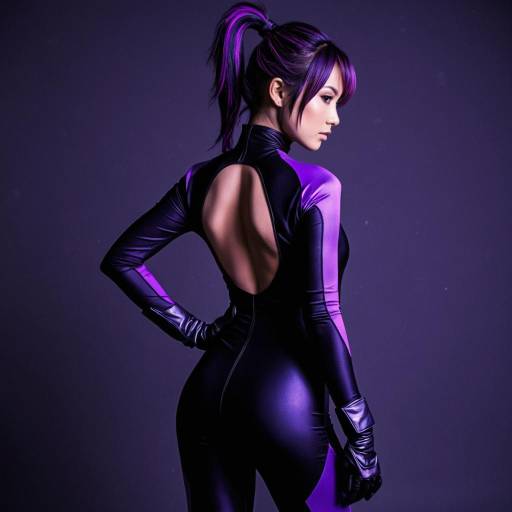 Cosplay Woman in Purple and Black Catsuit