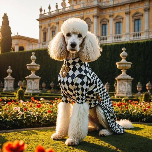 Elegant Poodle in Harlequin Costume