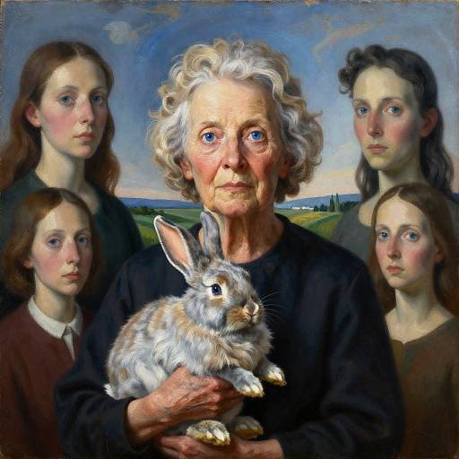 Elderly Woman and Albino Rabbit Trompe-l'oeil