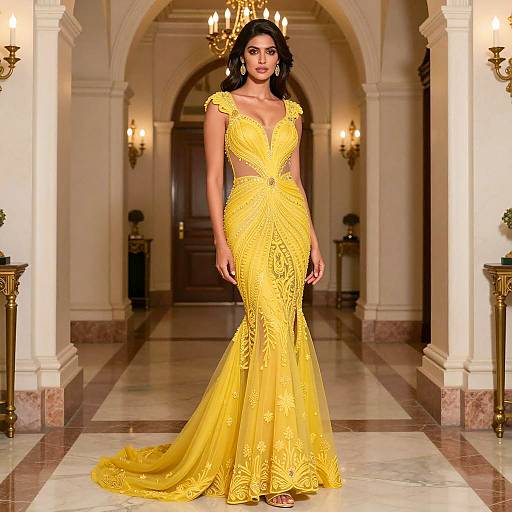 Elegant Yellow Gown in Opulent Setting