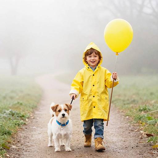 Child and Dog in Misty Watercolor Park