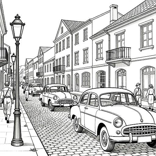 Vintage City Street Coloring Page