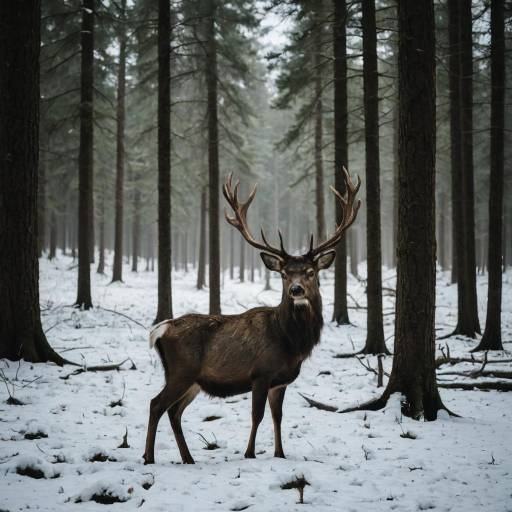Solitary Deer in a Snowy Forest