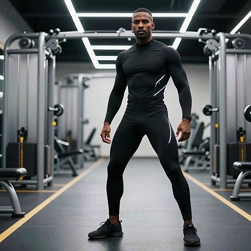 Futuristic Athletic Man in Neon Gym