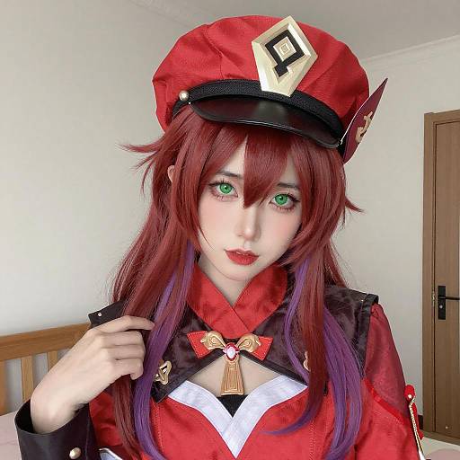 Cosplay Woman with Red and Purple Hair