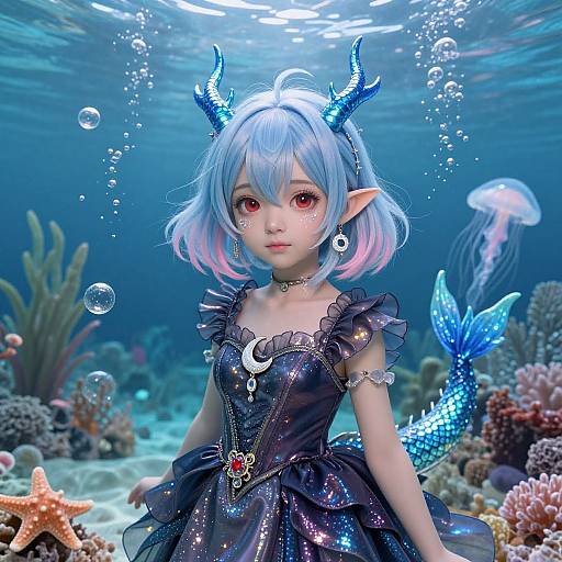 Elegant Aquatic Dragon Woman Portrait