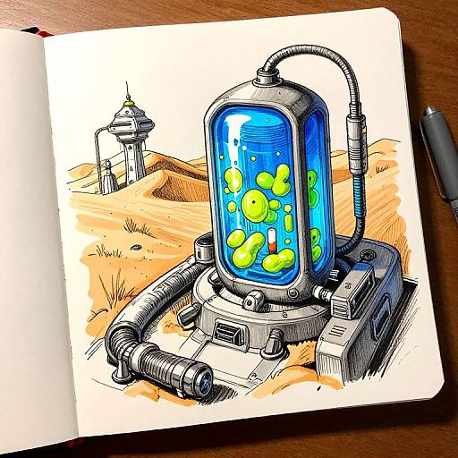 Futuristic Cartoon E-Liquid Factory Sketch