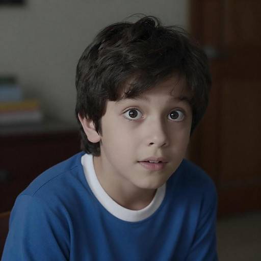 Portrait of a Young Boy in Blue Shirt
