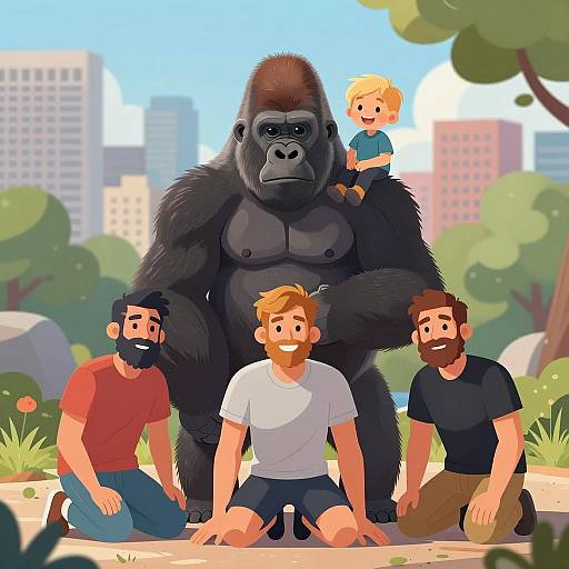 Cheerful Family Scene with Gorilla