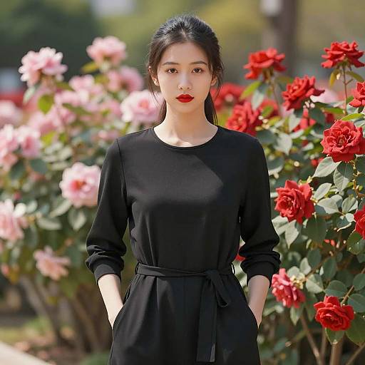 Elegant Young Woman in Floral Garden