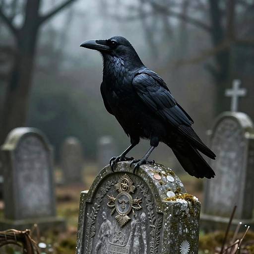 Steampunk Raven on Ancient Tombstone