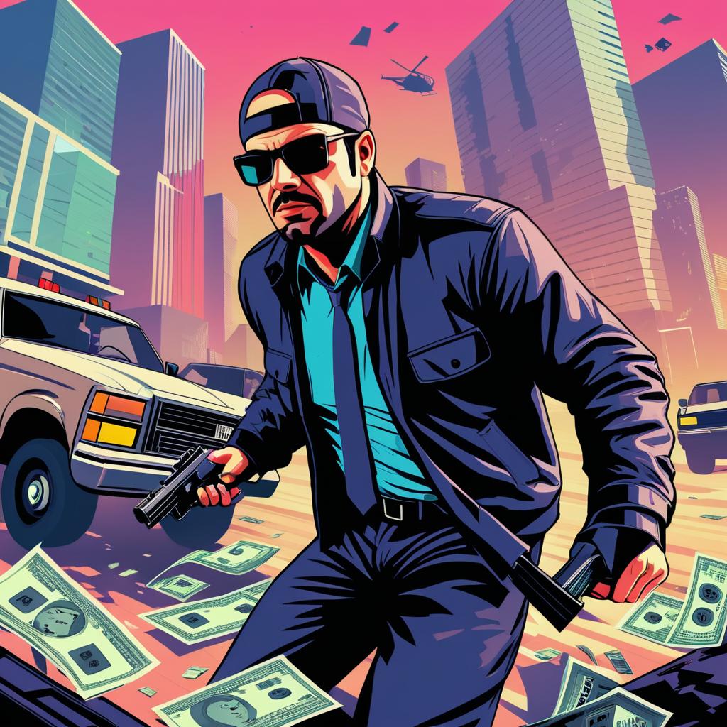 Chaotic Heist: GTA-Inspired Illustration